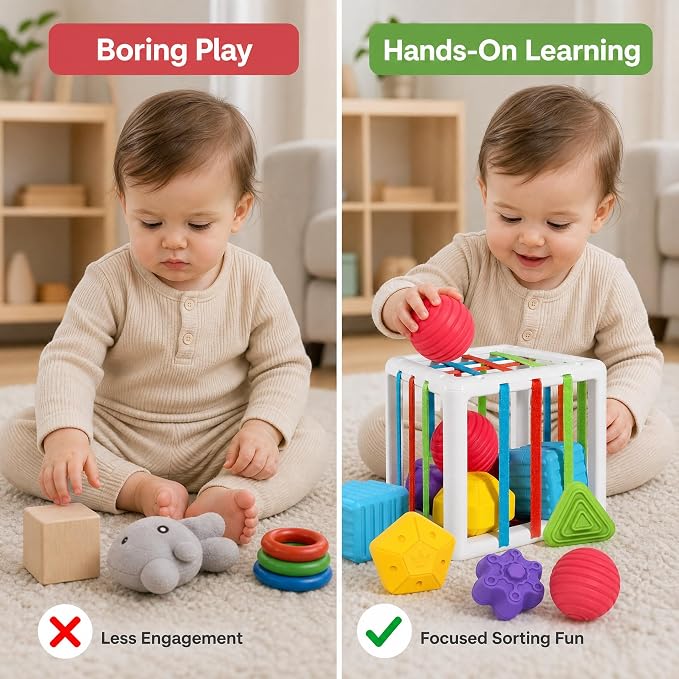 Montessori Toys for 1 Year Old - 6 Pc Shape Sorter Activity Cube | Toddler Learning Toy, Developmental Skills, 12 Months & Up, 1st Birthday Gift for Toddlers 1-3
