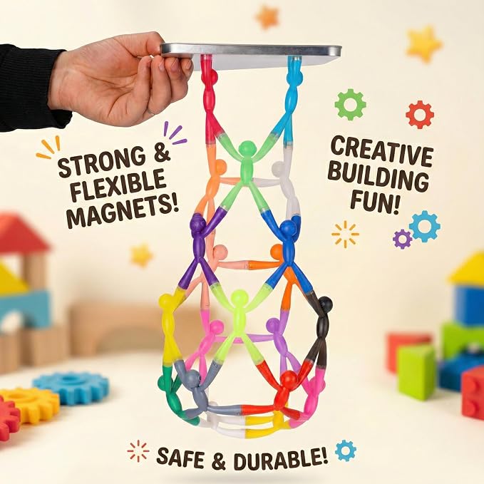 MAGMEN Magnetic People Figures 40 Pc, Magnet Men Kids Airplane Travel Toys | 3 in. poseable fidget figures, mixed colors, magnets securely embedded. Quiet car, desk and road trip play. With metal tin.