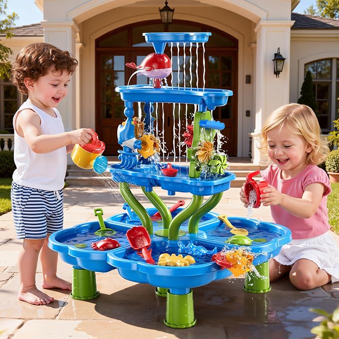 4-Tier Water Table for Kids 3-5, Summer Outdoor Beach Sensory Activity Playset Kids Sand and Water Table Toys, Birthday Gifts for Boys and Girls 3 4 5 6 7 8