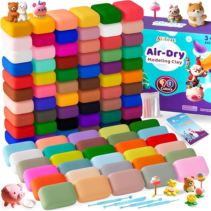 ARTPAR Air Dry Clay for Kids,90 Colors Modeling Magic Clay Bulk Kit | Colorful Molding Clay Sculpting Set,Soft & Non-Sticky,DIY Classroom Activities,Fun Art & Crafts Gifts for Boys & Girls 3-12Y