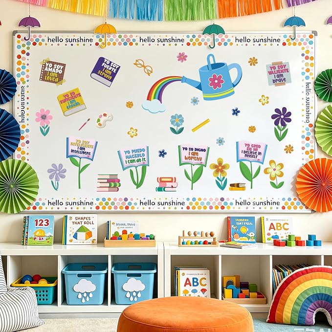 LHIUEM Positive Self-Affirmations Wall Sticker Boho Flower Book Wall Decal | Inspirational Quote Window Clings Colorful Mental Health Therapy Decoration Bulletin Board Vinyl Sticker for Classroom