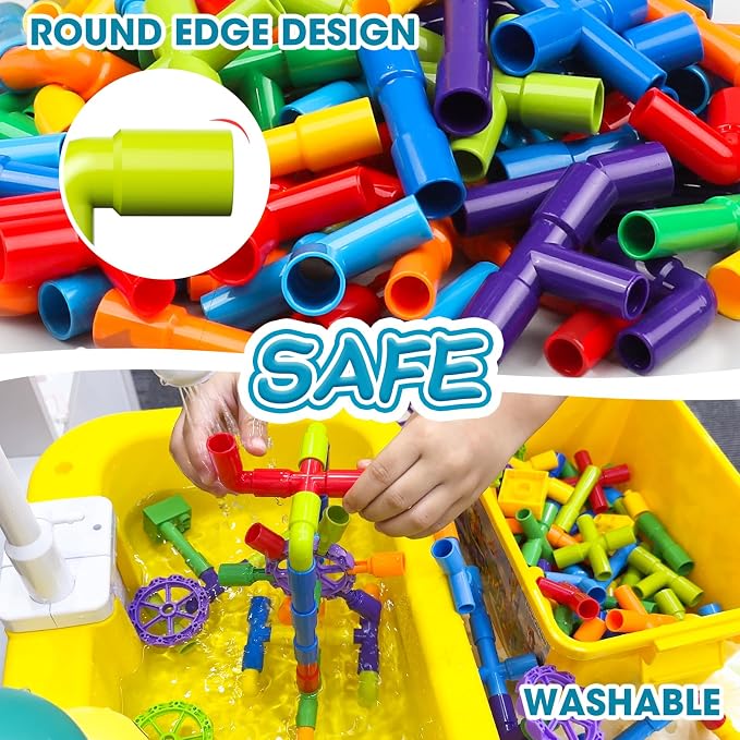 burgkidz STEM Tube Building Set: 188 Pcs Build Cars w/Wheels & Tub | Build cars, planes, houses & more: 162 tubes, 24 wheels, 2 baseplates. Compatible w/ major brands. Guide & tub included