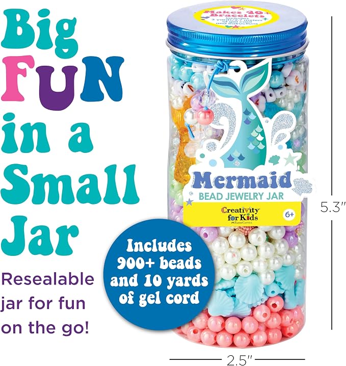 Creativity for Kids Mermaid Bead Jewelry Jar: Create 40+ Friendship Bracelets for Girls, DIY Girls Beads Jewelry Making Kit, Summer Activities for Kids & Mermaid Gifts (Ages 6+)
