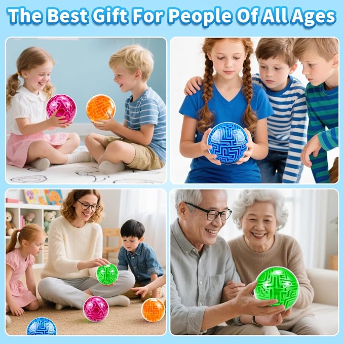 4 Pack 3D Puzzle Maze Ball, Magic Brain Teaser Puzzles Game for Kids 8+ | Memory Sequential Cube Balls Educational Toys Family Play- Easy & Medium & Hard Challenges for Kids Teens & Adults