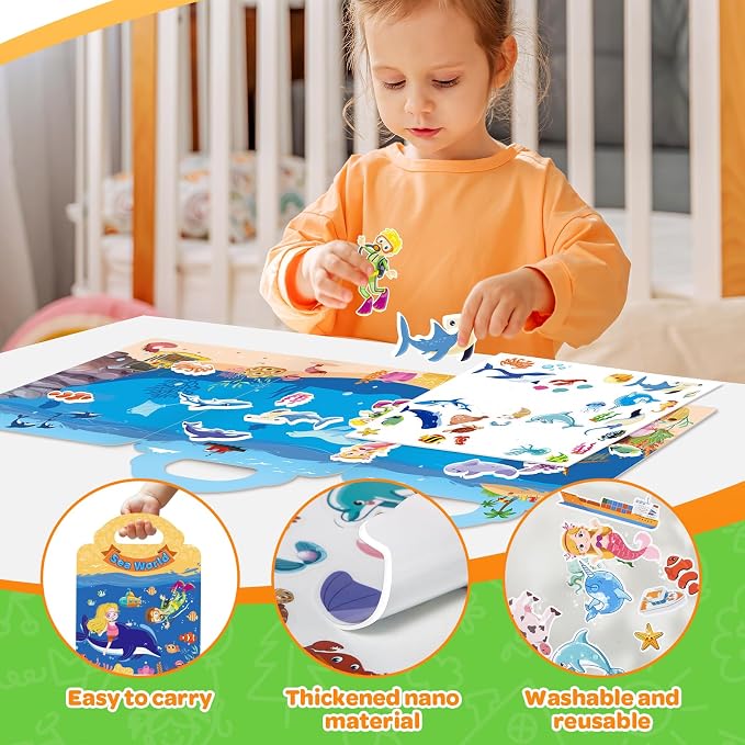 4 Sets Reusable Sticker Books for Toddler 1-3, Activity Books for Toddlers 2-4, Arts Crafts Jelly Stickers Travel Toys for Kids 3-5, Holiday and Birthday Gifts Easter Basket Stuffers for Boys Girls