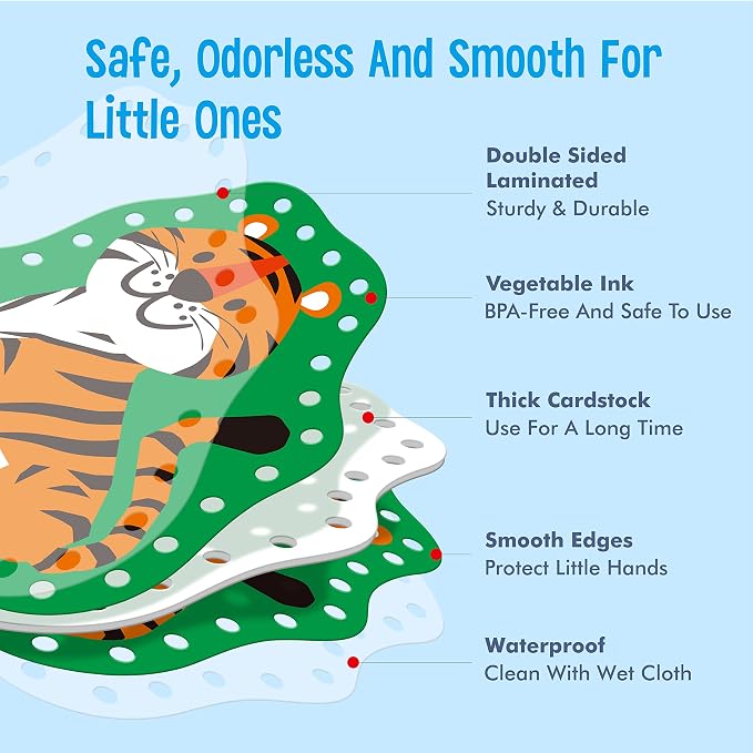 SpriteGru 9 Pieces Kids Lacing Cards, Double Sided Sewing Cards in 9 Wild Animals with 9 Colorful Laces, Imagination Development Lacing Toys Games for Children Educational and Learning Activity