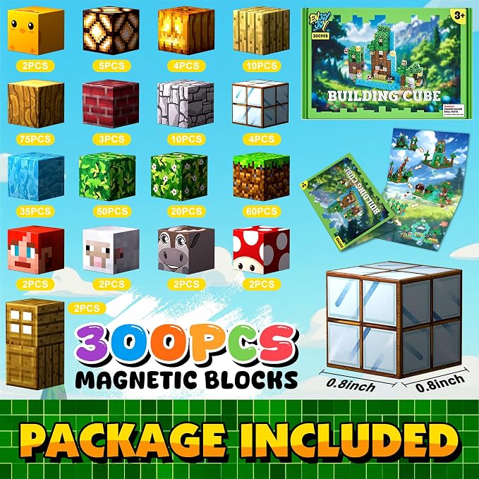 Enjoyjoy 300 PCS Magnetic Building Blocks - Montessori Stacking Construction Sensory Toys Magnets Cubes for STEM for Kids Ages 4-8 Boys Girls Christmas Birthday Gifts