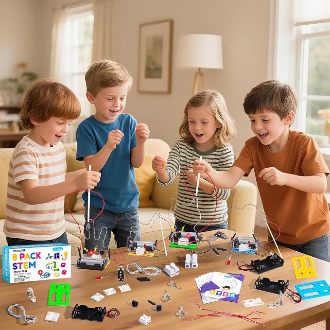 STEM Toy Science Kits, 8 Set Electric Circuit Boy Crafts for Kids Age 8-12 | Bulk STEM Kits for Kids Age 8-10 12-14 10-12 Gift Ideas, Engineering Experiments Activities Projects Buzz Wire Maze Game