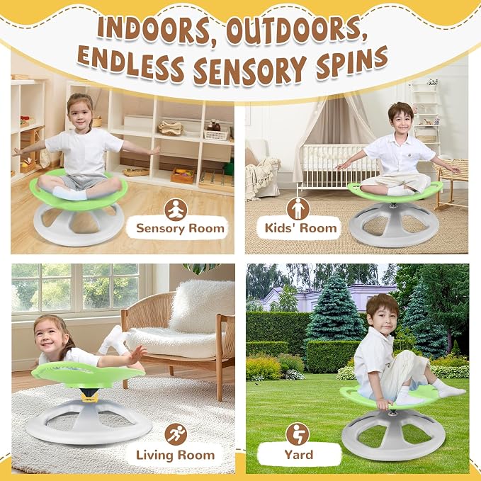 Zhenx Spinning Chair for Autistic Kids with Handles - Autism Sensory Toy | 220LBS Capacity Sensory Swivel Seat for ADHD Kids, Autism Sensory Products, Calming Gift Improve Focus & Body Balanc (Green)