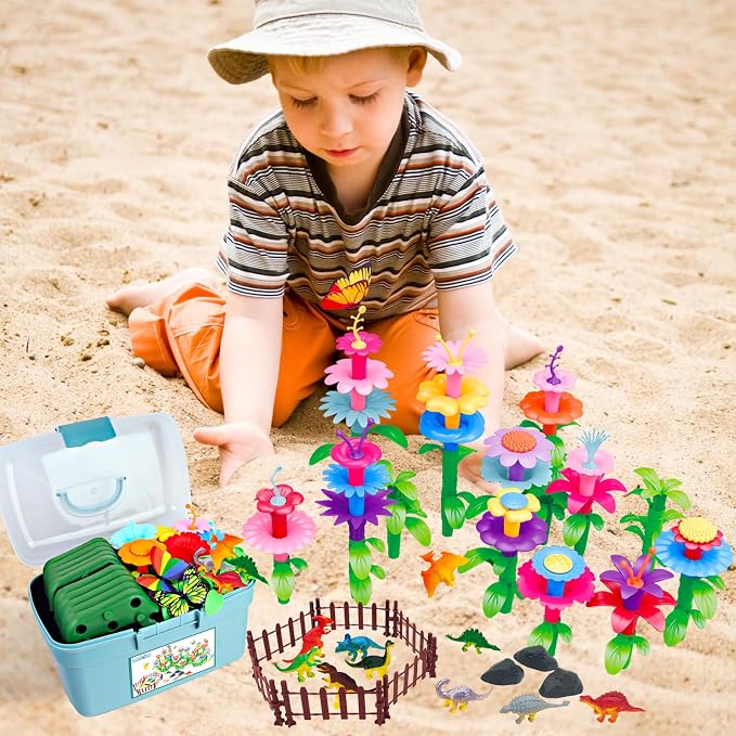 Toys Gifts for Age 2 3 4 5 6,167 PCS Dinosaur Flower Garden Building Blocks | STEM Fine Motor Skill Stacking Games for Toddlers, First 1st Birthday Gifts for Preschool Kids Boys Girls 2+ Years Old