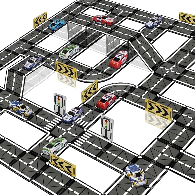 Magnetic Tiles Road Set with Pullback Car for Kids Ages 4-8 Boys Stem Toys | Magnetic City Expension Set,Race Track,Preschool Magnet Blocks Building Toy for 4-8 Year Old,Autism Learning Montessori Gifts