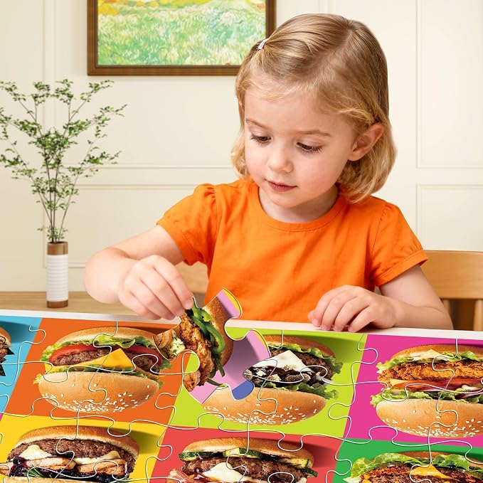 Jumbo Floor Puzzle for Kids,48 Piece Hamburger Jigsaw Puzzle Ages 3-8 | Food-themed Learning Puzzle with Colorful Hamburger,Extra-thick Cardboard,35x24 in Completed,Preschool Gift for Boys and Girl