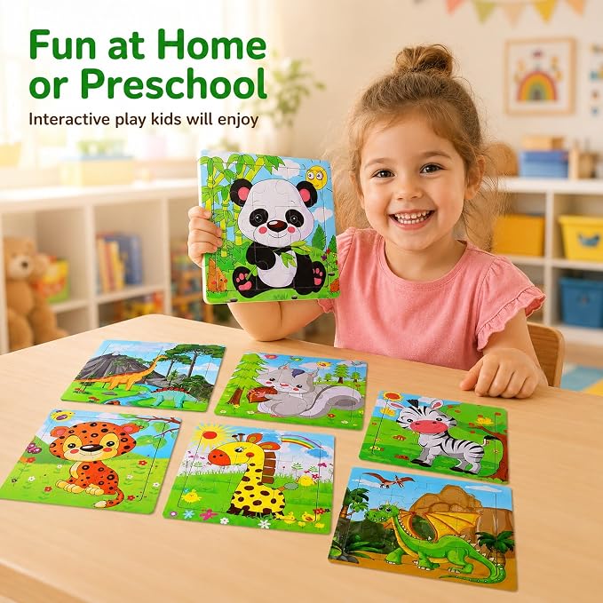 NASHRIO Wooden Puzzles for Toddlers Age 3-5, 8 Pack Animal and Dinosaur Jigsaw Puzzles, Preschool Educational Toys, Wooden Puzzle Set for Boys Girls Kids Age 3 4 5
