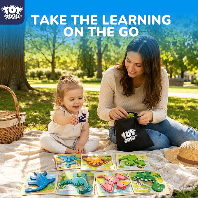 TOY Life Toddler Puzzles Ages 2-4, Wooden Puzzles for Toddlers 1-3, 7 Pcs Dinosaur Puzzle 2 Year Old, Puzzles for Kids Ages 3-5, Toddler Boy Toys 2-3, Educational Learning Toys for 3 Year Old