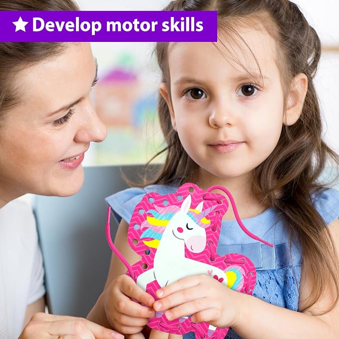 KRAFUN Princess & Castle Lacing Cards Age 3+ | 5 Projects | 5 princess cards: Princess, Unicorn, Castle, Fairy & Crown. Builds fine motor skills. Perfect for toddler girls