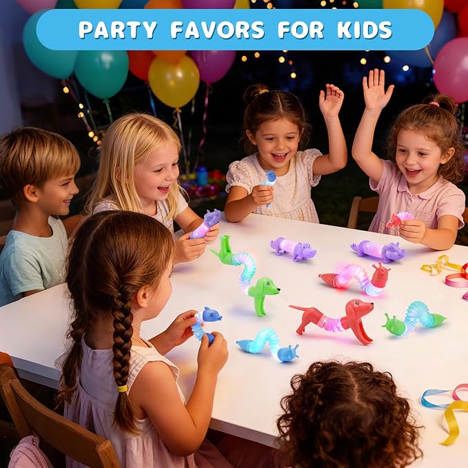20 PCS LED Animal Pop Tubes Fidget Toys, Party Favors Toddlers Kids Travel Entertainments, Classroom Prizes,Carnival Prizes,Piñata Stuffers,Stress Relief Sensory Toys for Kids 3-8