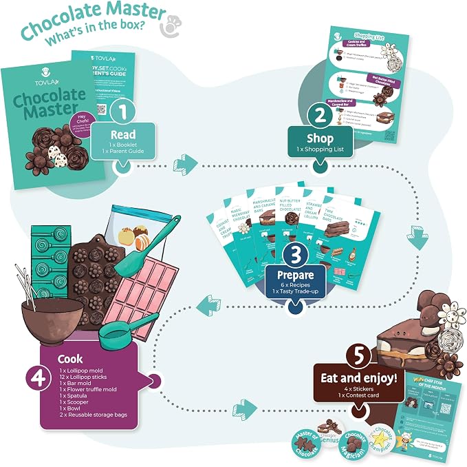 Kids Chocolate Making Kit | Real Reusable Candy Tools | Ages 6-12 | STEM DIY Activity | Chocolate Molds and Visual Recipe Cards | Screen Free Fun | Birthday Christmas Gift