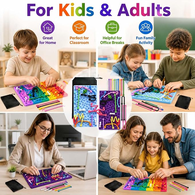 2 Pack Sensory Activity Boards, Sensory Fidget Toys for Stress Relief | Quiet Sensory Toys, Fidget Toys for Adults and Kids, 28 Colorful Strings, Screen-Free Travel Activity for Car and Airplane