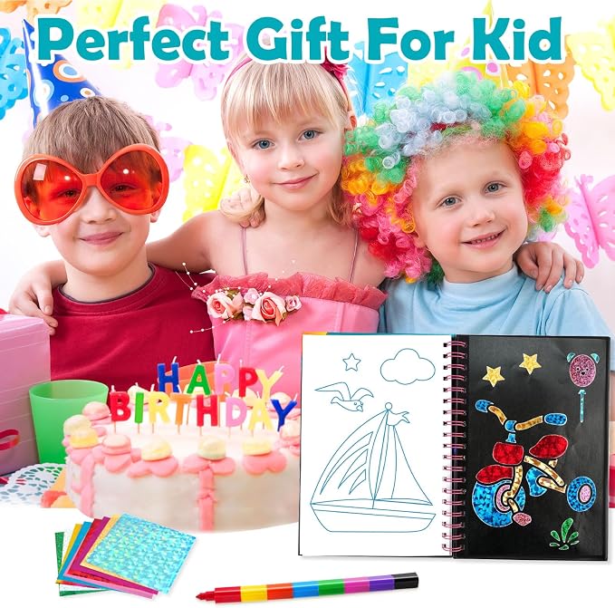 FUNNYB&G Foil Art Craft Kit for Kids, Sparkly Birthday Gift Toy for Boys | No Mess, Kids Ages 4-10 Create Sparkling Artwork, A Creative Gift for Birthdays, Holidays, Travel Activities,Screen-Free Fun