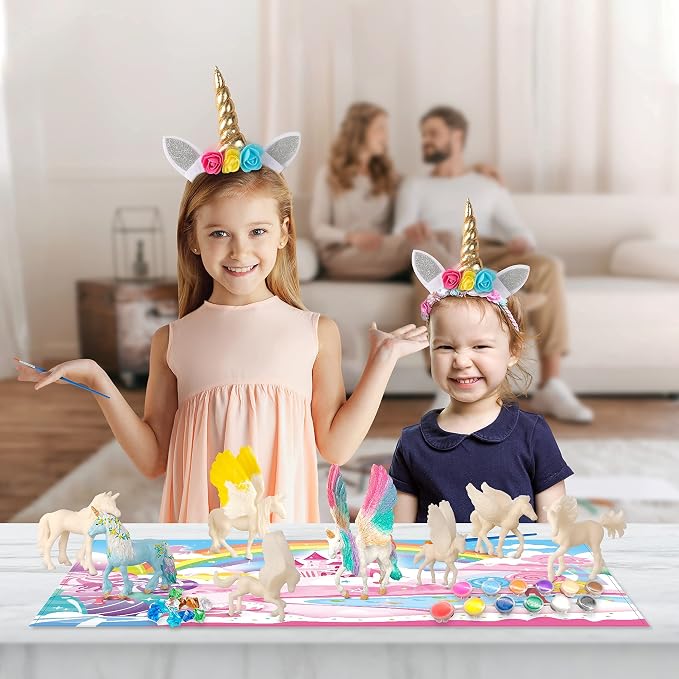 Deluxe Unicorn Painting Kit for Girls - STEM Certified Unicorn Craft for Girls Ages 4-6 & up- Paint Your Own Arts and Crafts Includes 2 DIY Headbands & 8 Kids Painting Crafts for Fun Screen-Free Play