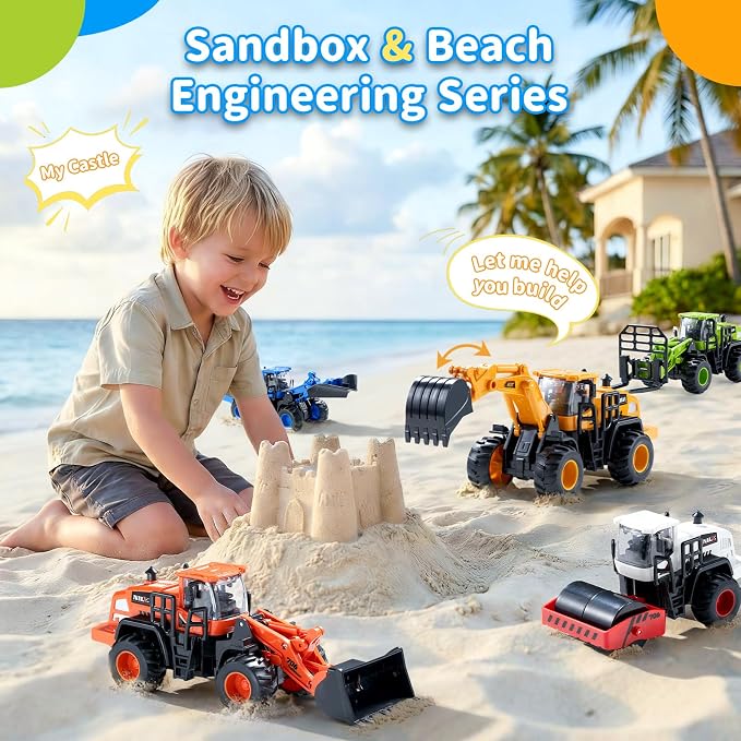Construction Truck Toys for Toddlers | 5Pcs Push Go Tractor Toys, Sandbox Excavator Toys, Christmas Birthday Gifts for 3 4 5 6 Year Old Boys Girls