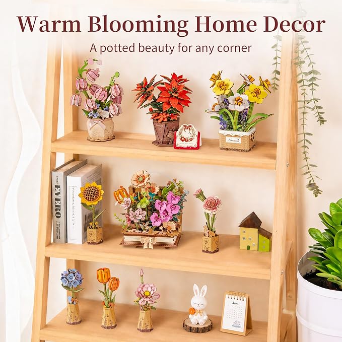 rowood Pink Lily of the Valley,Wooden Flower 3D Puzzles for Adults,DIY Craft Kits for Women,Botannical Collection Building Set,Mothers Day/Teachners Day Gift