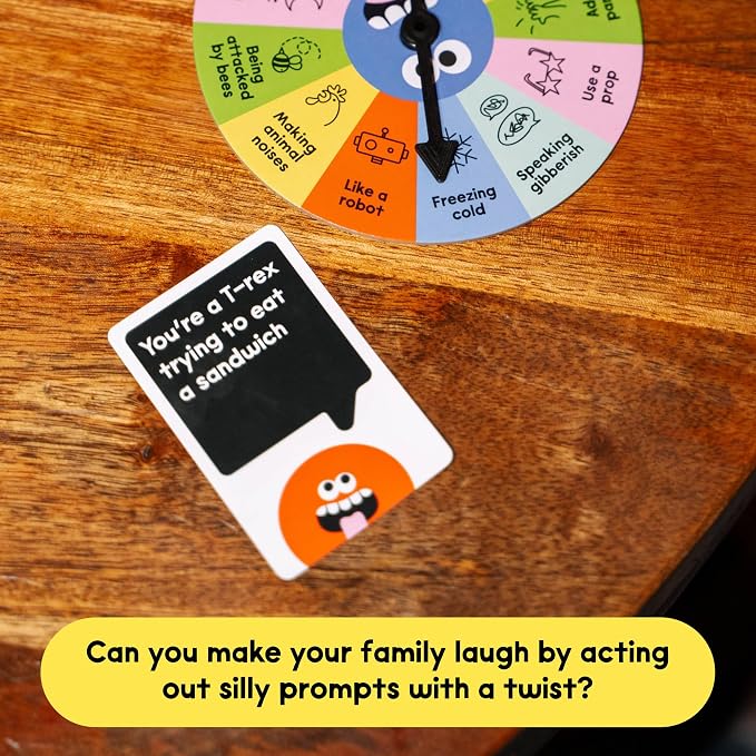 Laugh Attack | Don't Laugh Challenge Card Game for Kids & Families | Age 5+ | 200 Prompt Cards, 18 Laugh Tokens, 1 Spinner, 3+ Players, Kids Gift for Boys & Girls, Funny Game, Family Game Night