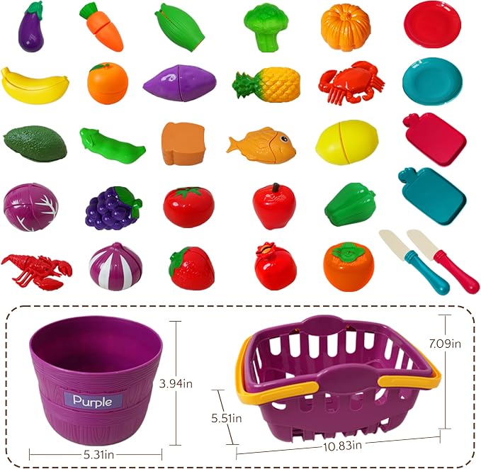 Play Food Sets for Kids Kitchen - Learning Toy Color Sorting | Cutting Toy Food - Safe ABS Materials, Play Food for Toddlers 1-3, Great Gifts for 3-8 Years Old Boys & Girls
