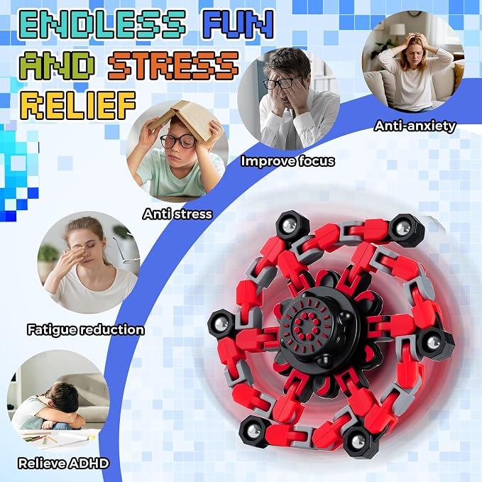12PCS Transformable Fidget Spinners for Kids Adults,Deformable Chain DIY Robot Spinner Sensory for Boys Girls,Fidget Toys for Party Favors Birthday Gifts