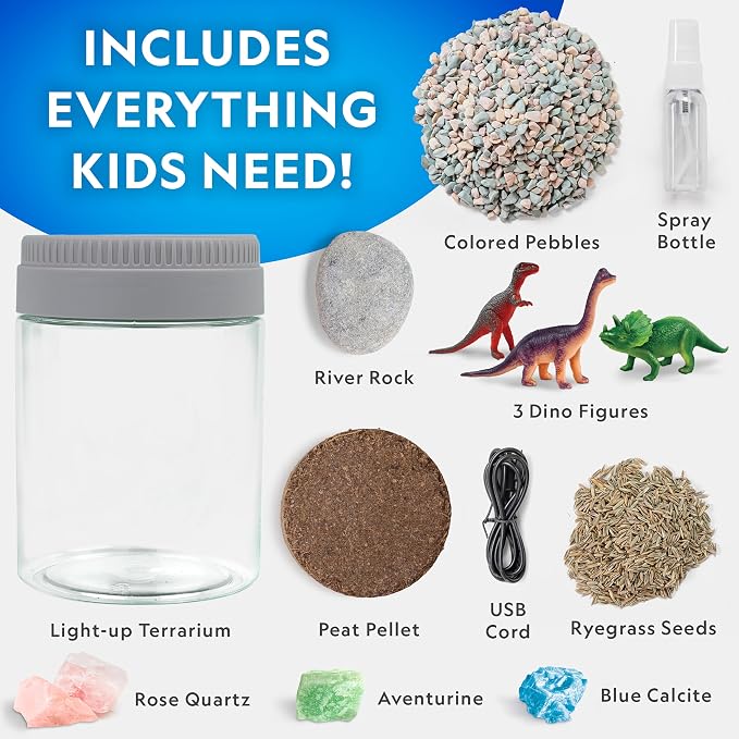 National Geographic Light-Up Dinosaur Terrarium Science Kit for Kids | Multicolor Light, Real Plants, Dinosaur Habitat, Real Gemstones, DIY Nature Activity, Science Learning Toy, Birthday Gift