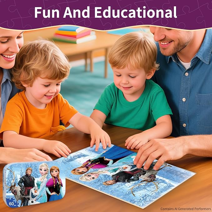 Toddler Puzzle Ages 3-8, 60 Piece Jigsaw Puzzle in Metal Box, Educational Learning Toys for Boys and Girls, Premium Puzzle Games