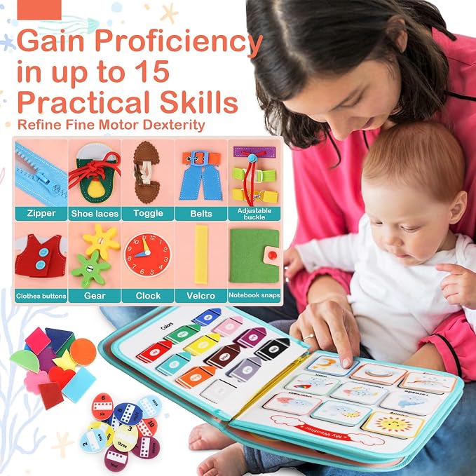 Teefrye Toddlers Busy Board Montessori Toys for Old 1-3 Year Girl Busy Book | Educational Activity Board Sensory Travel Toy Ages 2-4 Birthday Gift Learning Fine Motor Skills Toy Quiet Book juguetes niñas