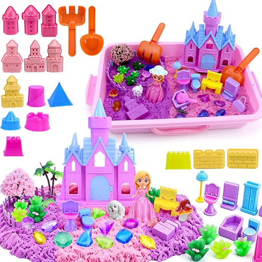 Princess Castle Sensory Bin for Toddlers 3-5 Year Old - 57 PCS Sand Play Set with Lid, Portable Sandbox, Montessori Sensory Toys, Calm Down Gift for Girls Age 3 4 5 6 7 8