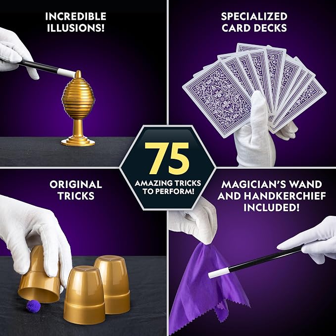 National Geographic Epic Magic Kit with 175+ Tricks for Kids 8-12 | 75+ Illusions, 100+ Science Experiments, 75+ Video Lessons from a Professional Magician, STEM Activities, Birthday Gift