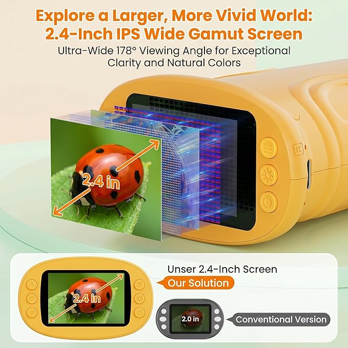 Kids Microscope, 4K 1000X Zoom, 2.4" Screen, STEM Toy for Ages 4-8 | Digital Microscope with Photo & Video Recording, 8 LED, USB Rechargeable, No Slides Needed, Birthday Gift for Boys Girls 4-12
