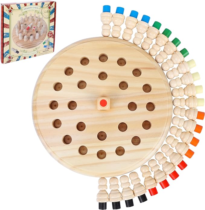 Gothink Wooden Memory Chess Matching Game, 7.5 Inch Wooden Memory Match Stick Chess Board Game, Educational Games for Kids, Montessori Preschool Toy for Toddler Birthday Gift