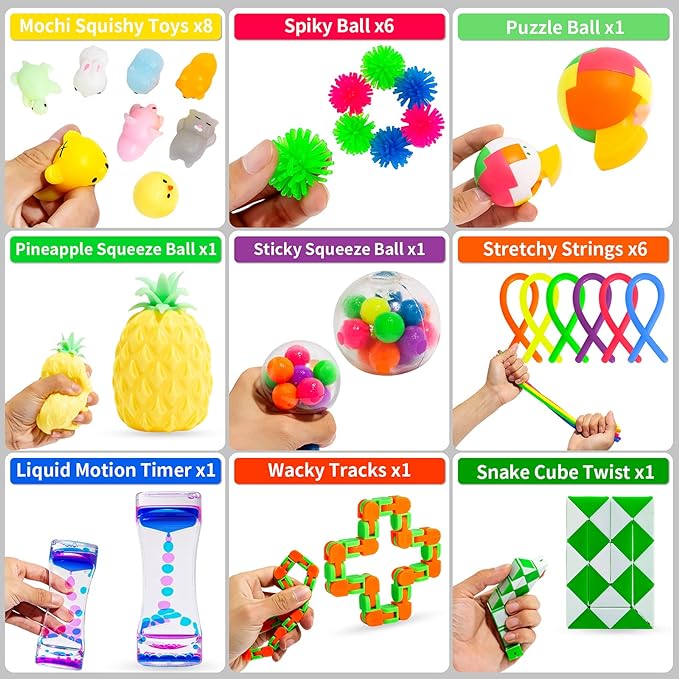 76 Pack Sensory Fidget Toys Set, Stress Relief and Anti-Anxiety Bundle Sensory Toys for Kids Adults, Cool Fidget Packs with Mochi Squishy, Magic Rainbow Ball, Motion Timer, Flippy Chain,Stress Ball... | Anti-Anxiety Bundle Toys,Cool Fidget Packs with M...