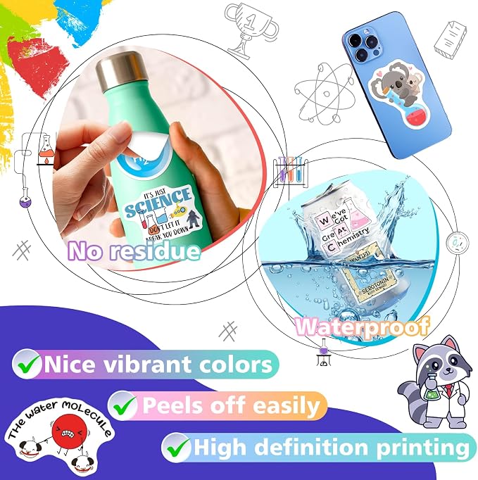 200 PCS Chemistry STEM Stickers | Laboratory Classroom Decor, Waterproof Vinyl, For Teachers Students Kids Teens Adults, For Water Bottle Laptop Notebook