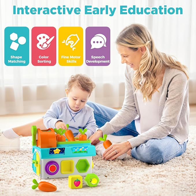Learning Toys for 1,2 Year Old Girl Boy Gifts, Montessori Shape Sorting Toys for Toddler 1-3 Age, Musical Educational Baby Toy 12-18 Month, Christmas Birthday Gift for 1-2 Year Old Girl Boy