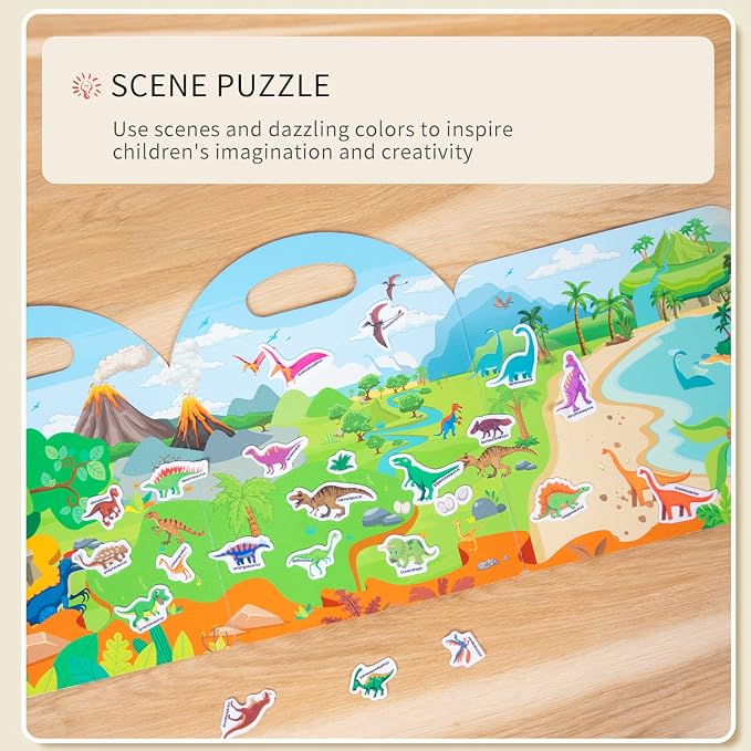 Jelly Reusable Sticker Books, Portable Travel Toys Sticker Activity Book for Kids 3+ Year Old Girls Boys (Dinosaurs)