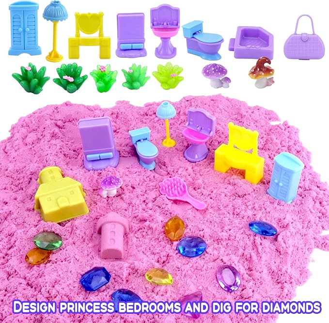 Princess Castle Sensory Bin for Toddlers 3-5 Year Old - 57 PCS Sand Play Set with Lid, Portable Sandbox, Montessori Sensory Toys, Calm Down Gift for Girls Age 3 4 5 6 7 8