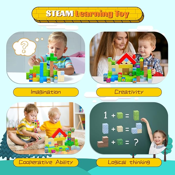 SKTMYY Magnetic Blocks-120pcs Game Magnetic Building Blocks for Kids Ages 4-8, STEM Sensory Magnet Blocks Cubes Toys for Toddlers Boys & Girls