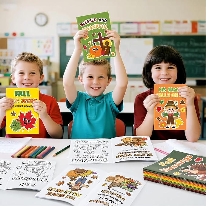 Dvbonike 48Pcs Fall Bible Coloring Books Religious DIY Color-in Pages | Drawing Booklet Bulk, Autumn Party Supplies, Christian Activity, Sunday School Artwork, Classroom Rewards, Thanksgiving Gift