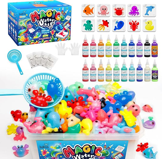 Kiditos Magic Water Elf Toy Kit,Squishies for Kids, DIY Sensory Craft Kit | 20 Gels & 10 Molds, Glow in the Dark & Color Changing Gel Water Pets Aqua Fairy, Party Favors & Summer Gifts for Kids Ages 3+