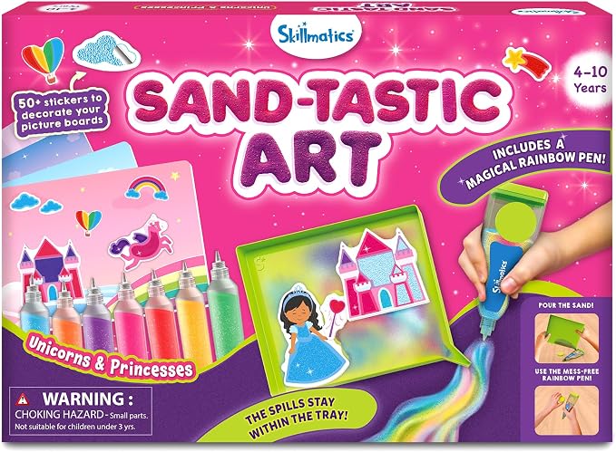 Skillmatics Sand Art – Unicorn & Princess, Preschool Craft & Activity Kit | Sensory Play, 50+ Colorful Stickers, Hands-On DIY Activity for Kids, Gifts for Girls & Boys, Ages 4, 5, 6, 7, 8, 9, 10