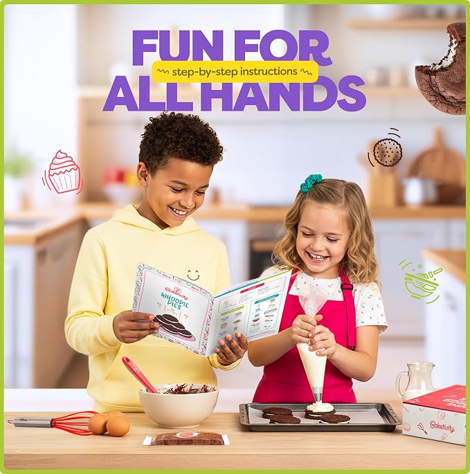 Baketivity Whoopie Pie Kids Baking Kit with Pre-Measured Ingredients | DIY Activity Kit Featuring Easy Recipe, Family Fun, and Delicious Homemade Treats Gift Idea for Boys and Girls Ages 4-12
