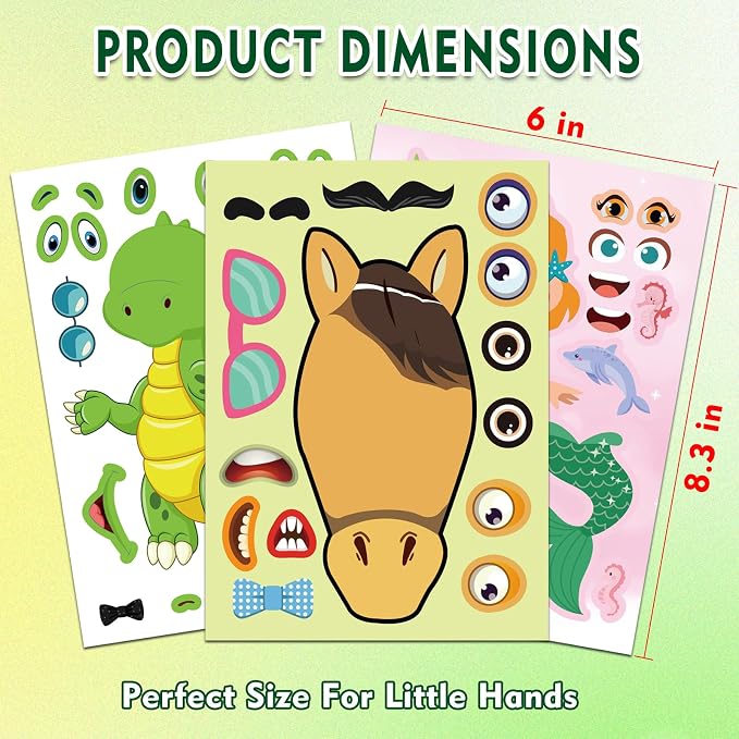 36 Make-a-Face Sticker Sheets for Kids | Mix 'n Match Animal Sticker Crafts with 6 Themes for Party Favors, Goodie Bag Stuffers & Classroom Activities