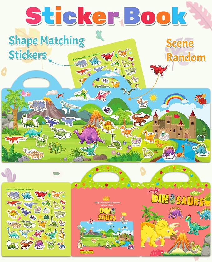 Benresive Reusable Sticker Book for Toddlers, Travel Stickers for Kids | Toddler Travel Activities Toys, Birthday Gifts for Boys & Girls, Airplane Travel & Road Trip Essentials Kids