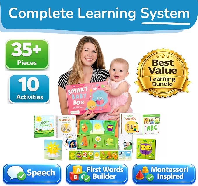 Busy Book for Toddlers 1-3 with Books for 1 Year Old & Toddler Flash Cards, Box with Activity Books, Montessori Busy Book & Flashcards for Toddlers 1-3