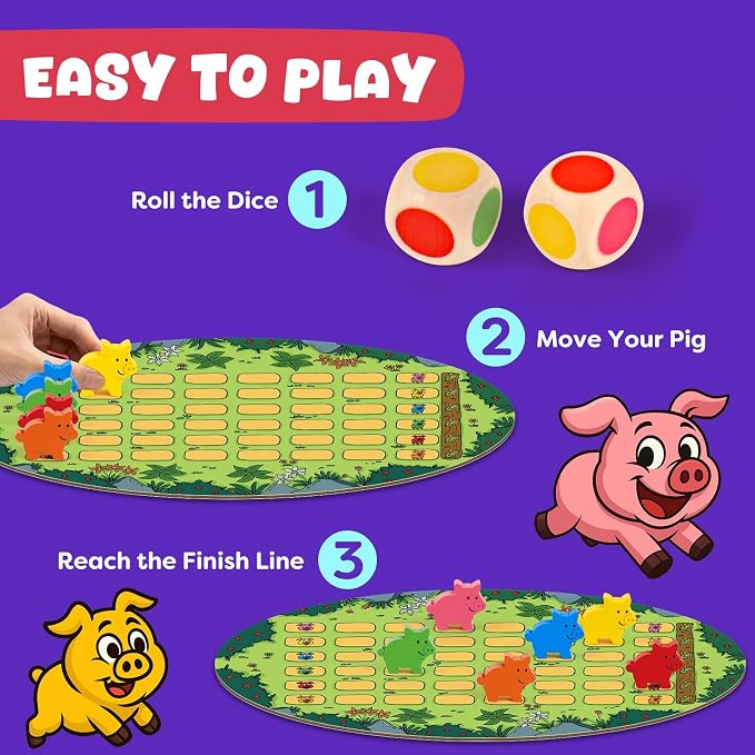 Run Piggy Cooperative Board Game, Adorable Family Dice Game for Kids Ages 3-7, Color Matching Board Game, Preschool Learning Toy, 2-6 Players
